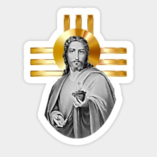 Jesus with the golden cross and his heart on fire with love Sticker